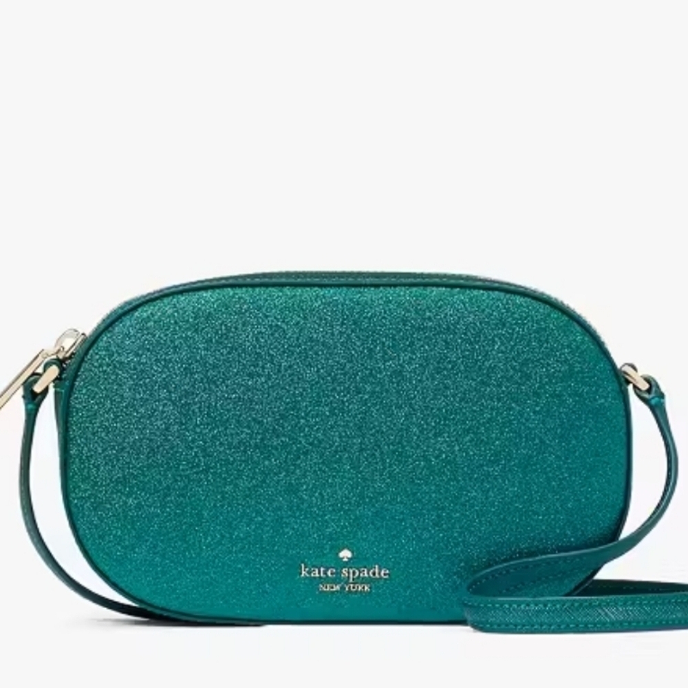 💚▪️Kate Spade▪️green Glimmer Glitter Oval Camera Bag